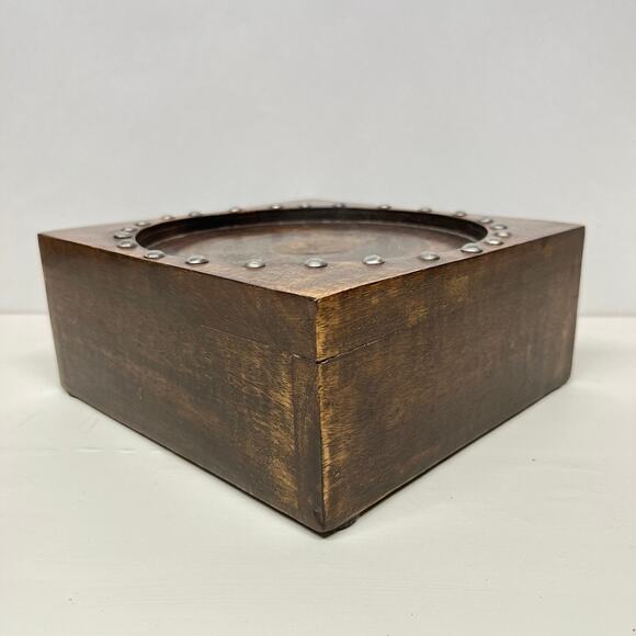 Wood Pillar Candle Holder Riser with Nailhead Accent - Picture 3 of 7